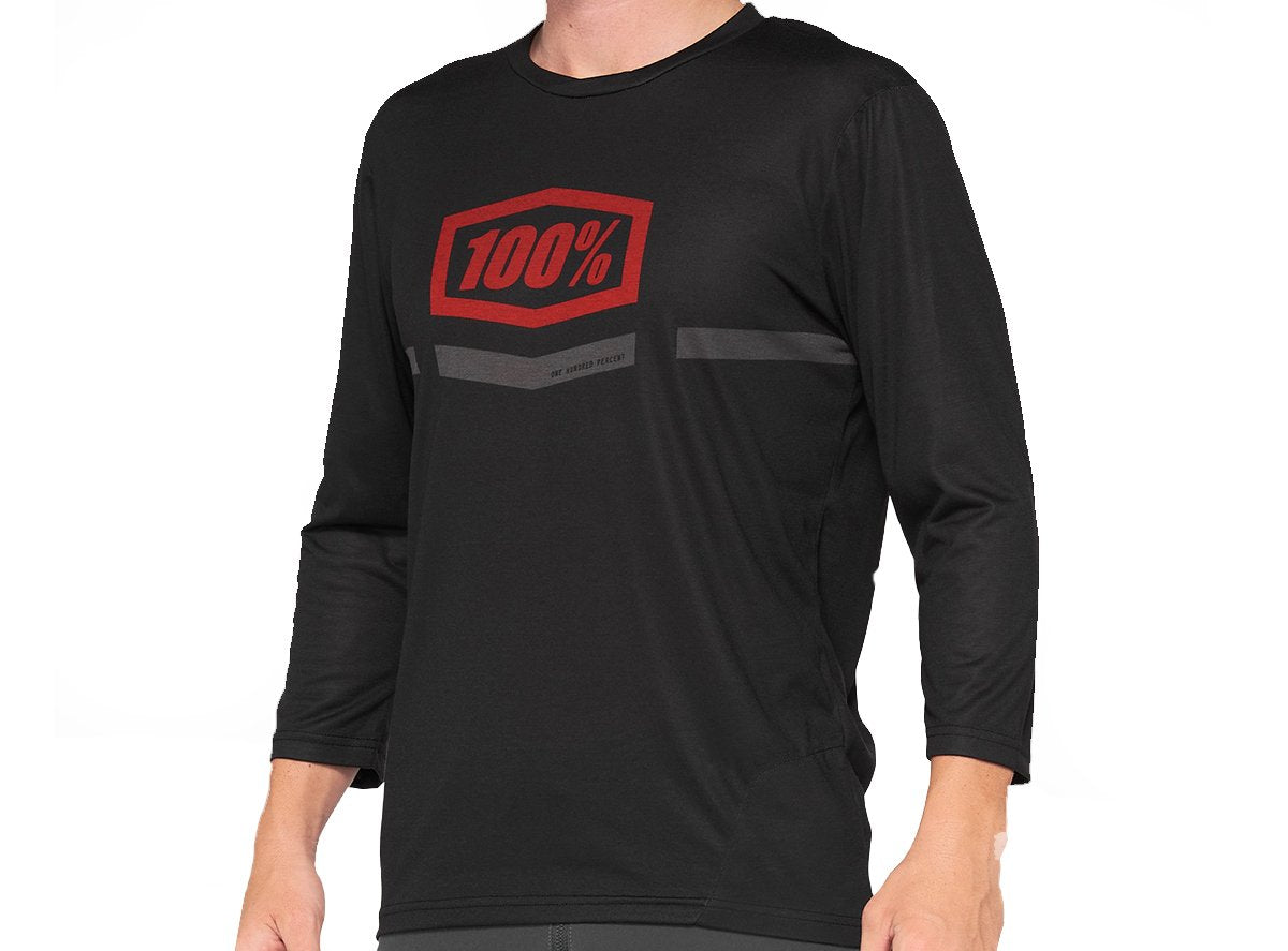 100% Airmatic 3/4 Sleeve MTB Jersey - Black-Red - 2021 Black - Red Small
