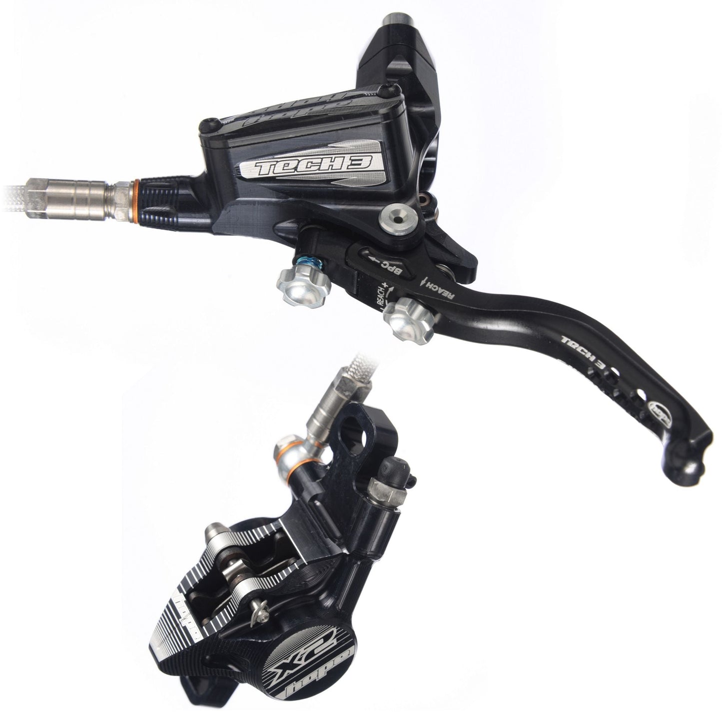 Hope Tech 3 X2 Disc Brake - Front - Black - NLM Black Left Hand Lever Standard Hose