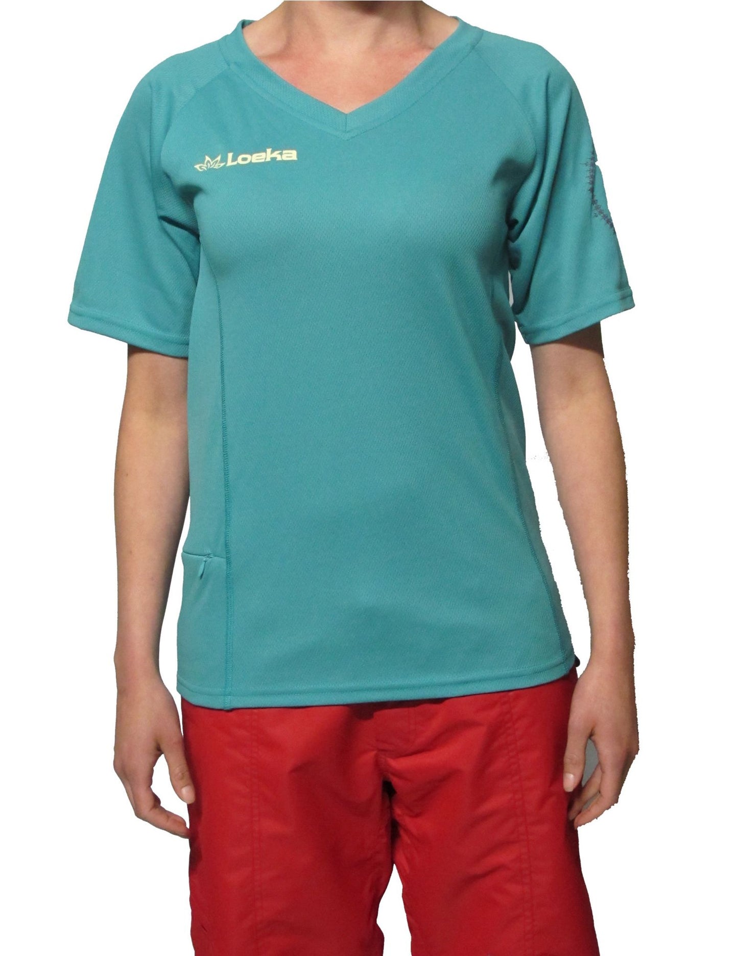 Loeka Womens Kasista V-Neck Short Sleeve Jersey - Green Blue Slate Green Blue Slate X-Small