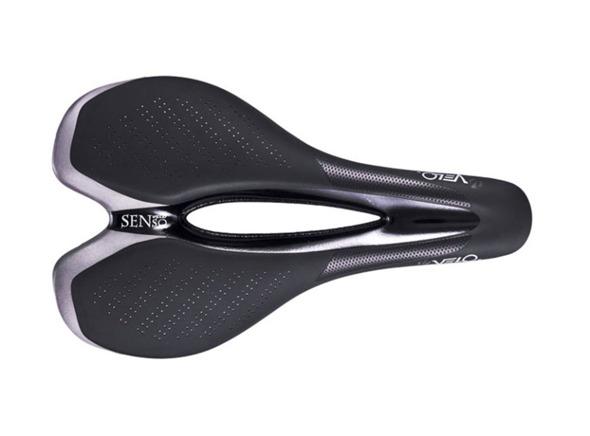Velo Senso TT+ Saddle - 158mm - Black-Silver Black - Silver Carbon Rail