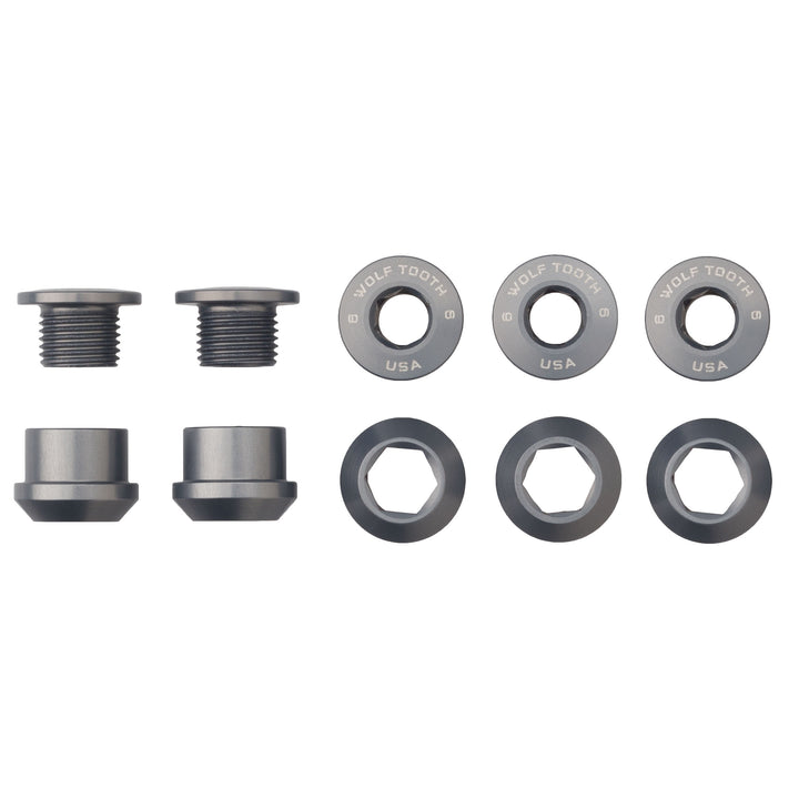 Wolf Tooth Components Chainring Bolt & Nut Set - 1X - Gunmetal Gunmetal 6mm - 5 Pcs