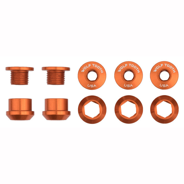 Wolf Tooth Components Chainring Bolt & Nut Set - 1X - Orange Orange 6mm - 5 Pcs