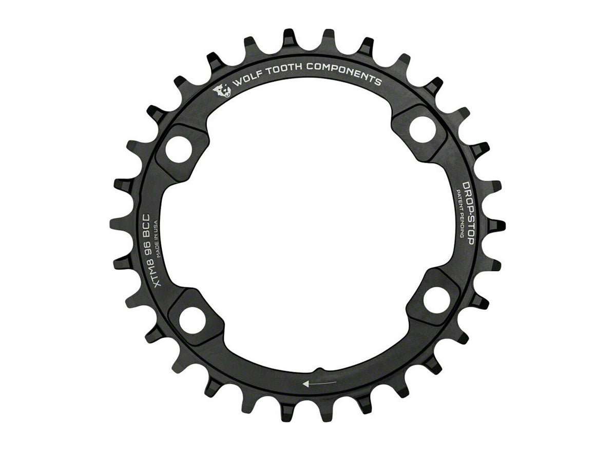 Wolf Tooth Components Drop Stop 96 BCD Shimano XT M8000/SLX M7000 12 Spd Chainring - Black Black 32t