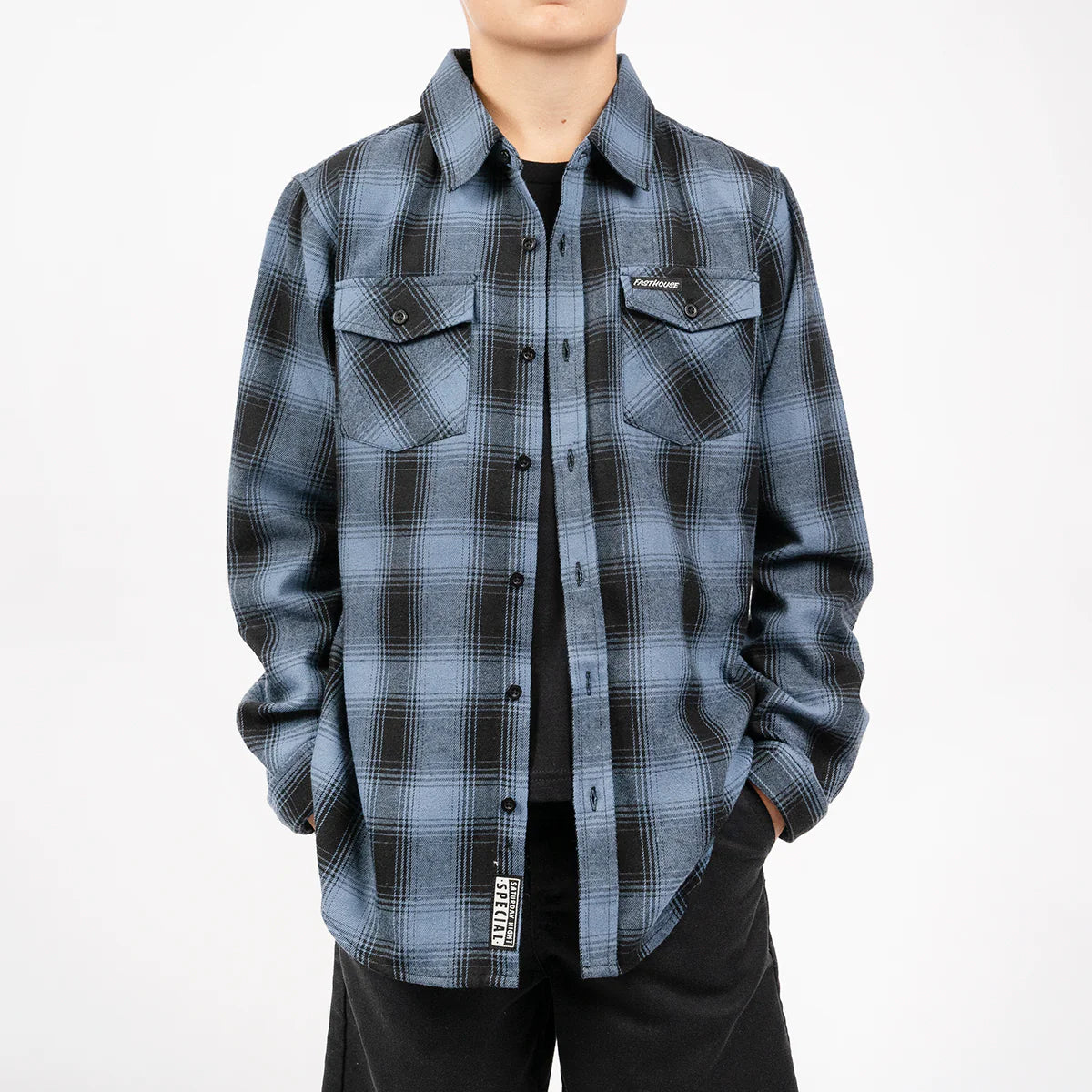 Fasthouse Saturday Night Special Flannel Shirt - Youth - Dust Blue-Black