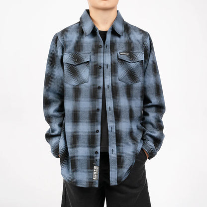 Fasthouse Saturday Night Special Flannel Shirt - Youth - Dust Blue-Black