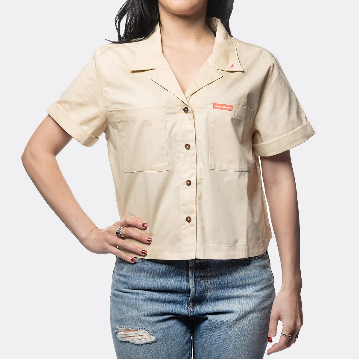 Fasthouse Smoke Show Button Up Crop Shirt - Womens - Cream