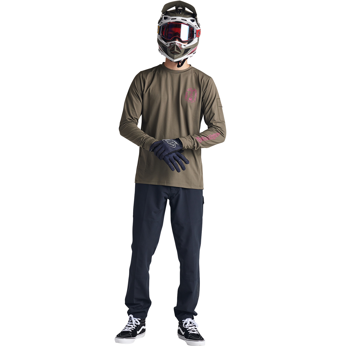 Troy Lee Designs Ruckus Long Sleeve Ride Tee - Bolts - Fangs - Olive