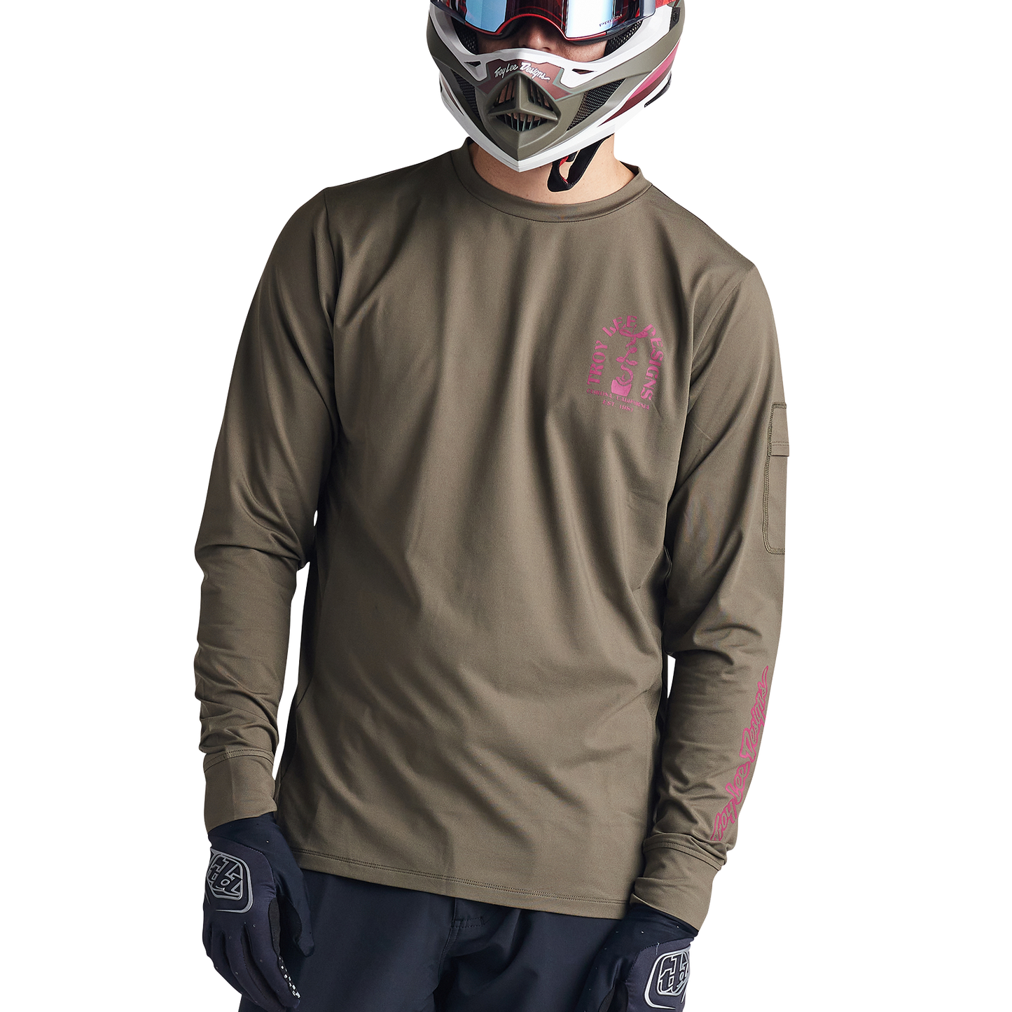 Troy Lee Designs Ruckus Long Sleeve Ride Tee - Bolts - Fangs - Olive