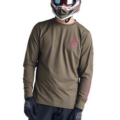 Troy Lee Designs Ruckus Long Sleeve Ride Tee - Bolts - Fangs - Olive