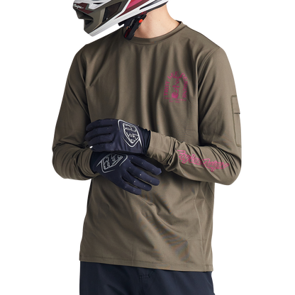 Troy Lee Designs Ruckus Long Sleeve Ride Tee - Bolts - Fangs - Olive