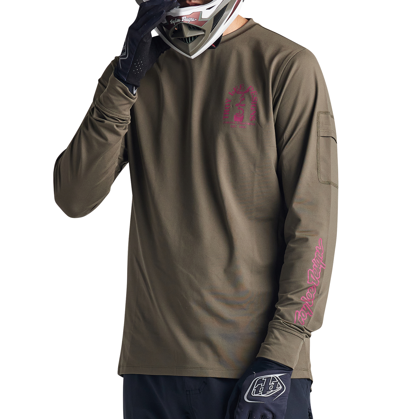 Troy Lee Designs Ruckus Long Sleeve Ride Tee - Bolts - Fangs - Olive