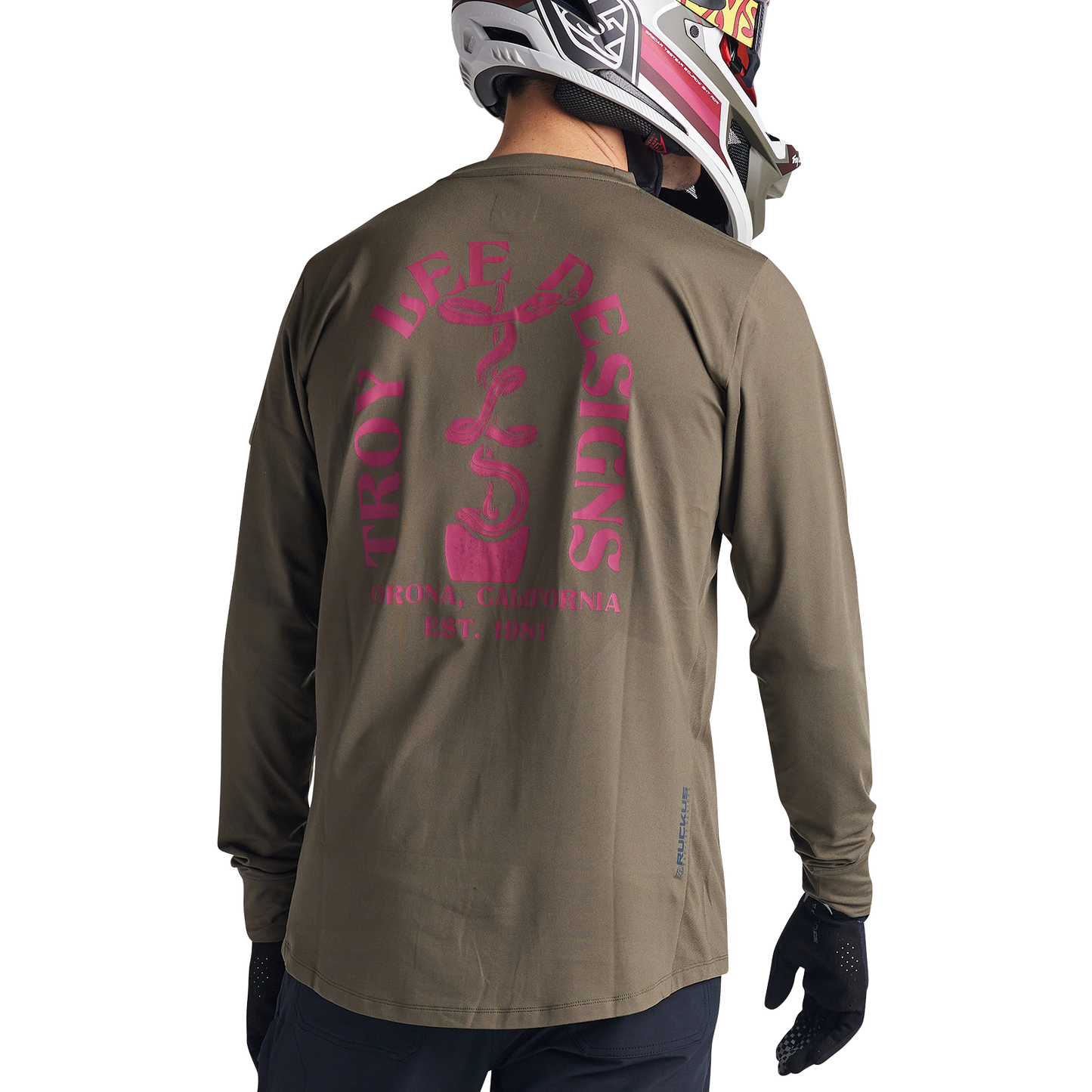Troy Lee Designs Ruckus Long Sleeve Ride Tee - Bolts - Fangs - Olive