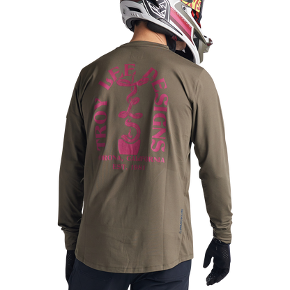Troy Lee Designs Ruckus Long Sleeve Ride Tee - Bolts - Fangs - Olive