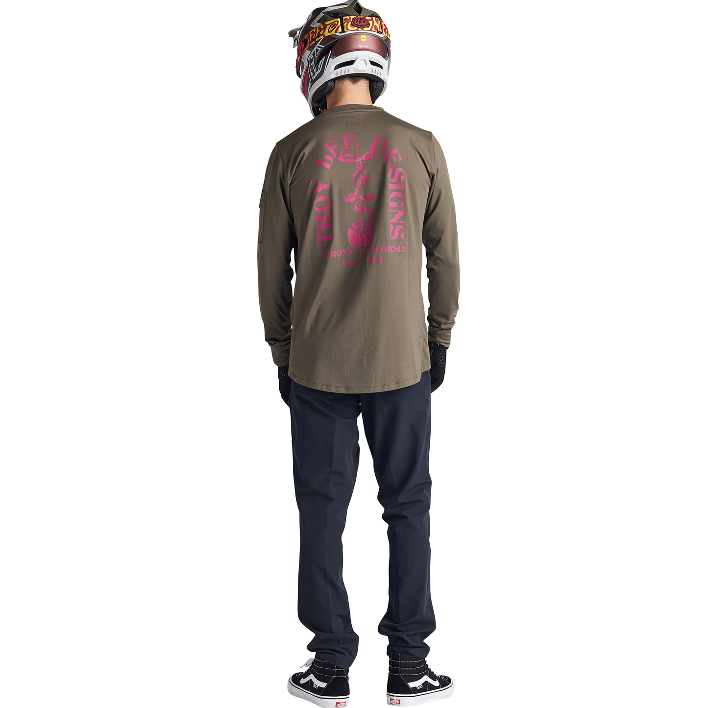 Troy Lee Designs Ruckus Long Sleeve Ride Tee - Bolts - Fangs - Olive