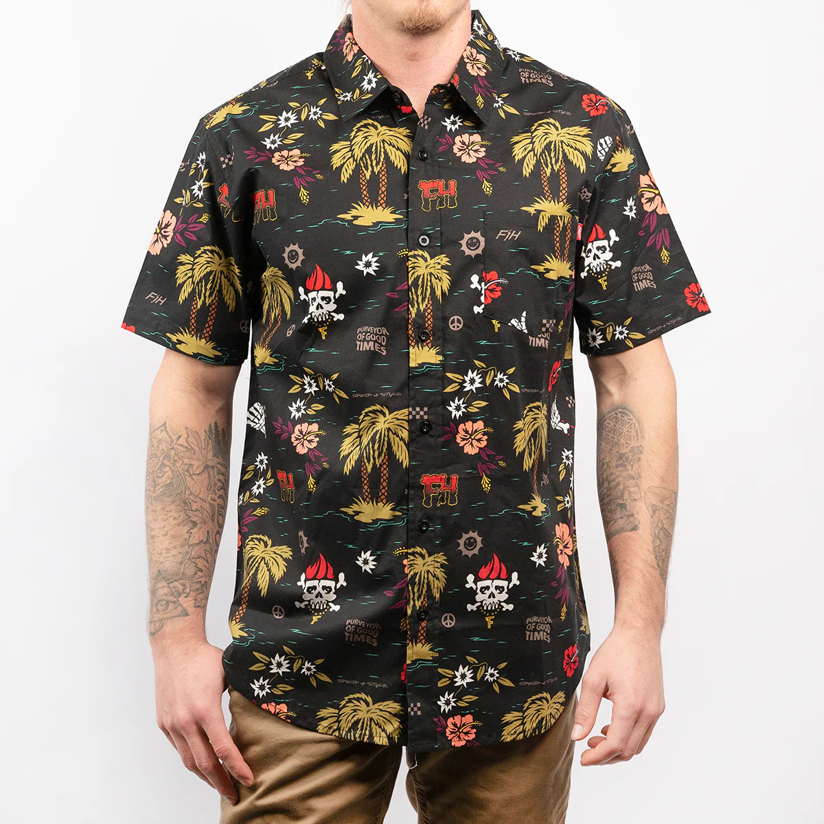 Fashouse Tribe Short Sleeve Button-Up Shirt - Black