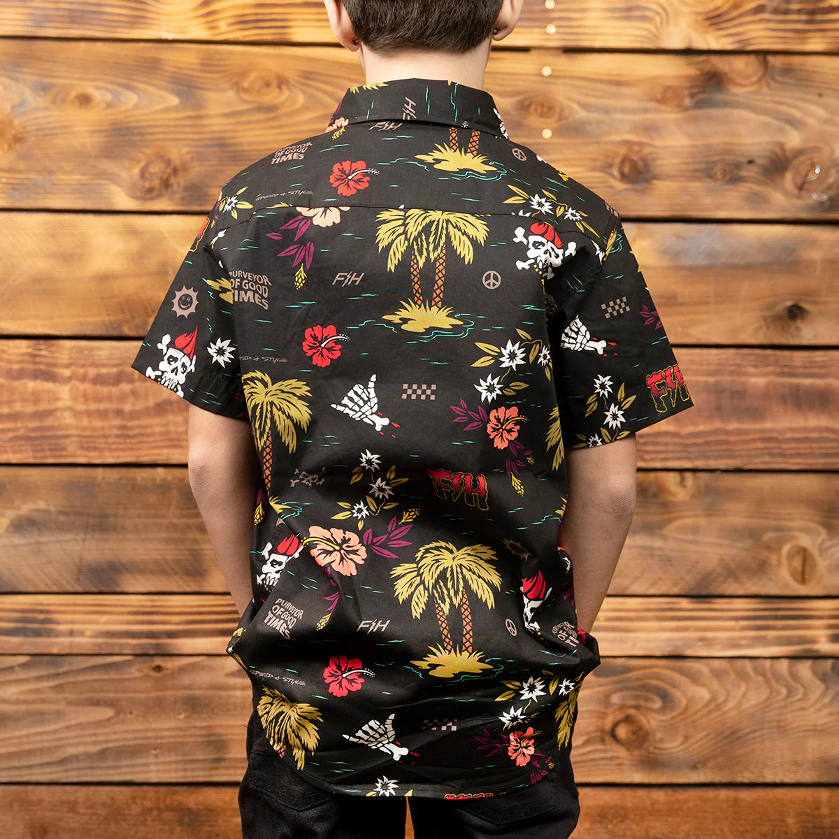 Fashouse Tribe Short Sleeve Button-Up Shirt - Youth - Black