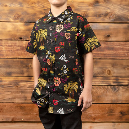 Fashouse Tribe Short Sleeve Button-Up Shirt - Youth - Black