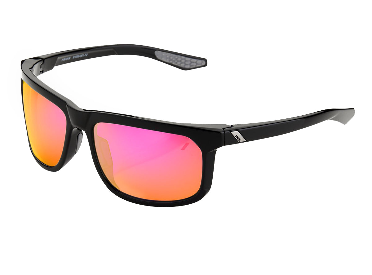 100% Hakan - Polished Black Casual Sunglasses - Purple Multilayer Mirror Lens Black  