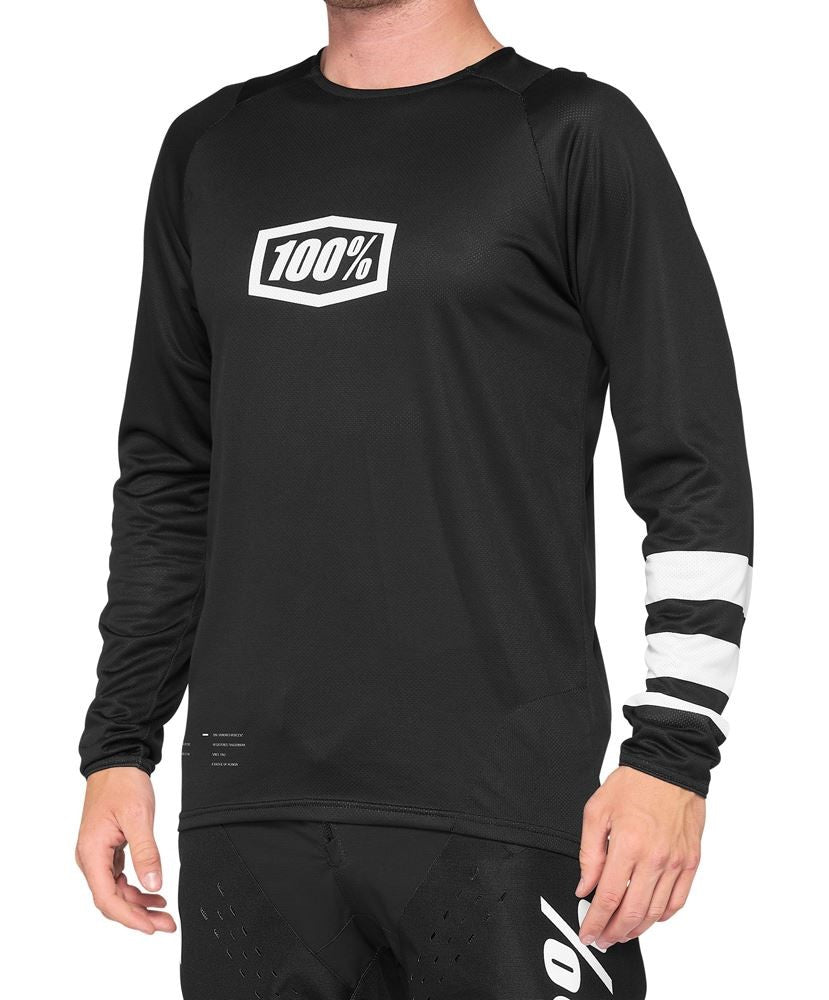 100% R-Core Long Sleeve MTB Jersey - Black-White - 2022 Black - White Small 