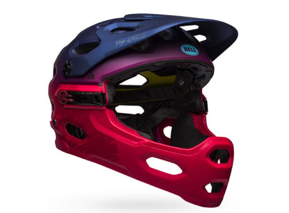 Bell Super 3R MIPS Full Face Helmet - Joy Ride - Navy-Cherry Fibers Navy - Cherry Fibers Small 