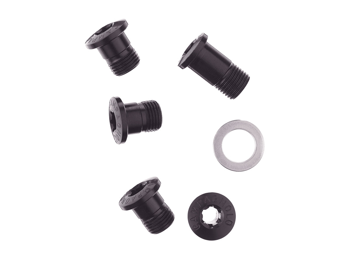 Campagnolo SR200 Ultra-Torque/Over-Torque Chainring Bolts Black 5 Piece plus Hidden Bolt Spacer 