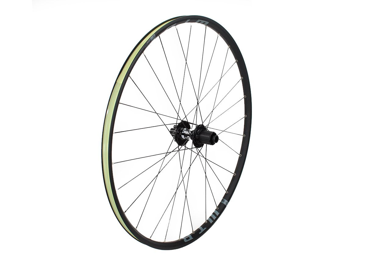 DT Swiss 350 on WTB Asym i19 TCS 27.5" MTB Wheel - Rear Black 12x142mm - 28h - Shimano HG DT DB Spokes - Gray Decals - Tubeless tape included - Valve not included