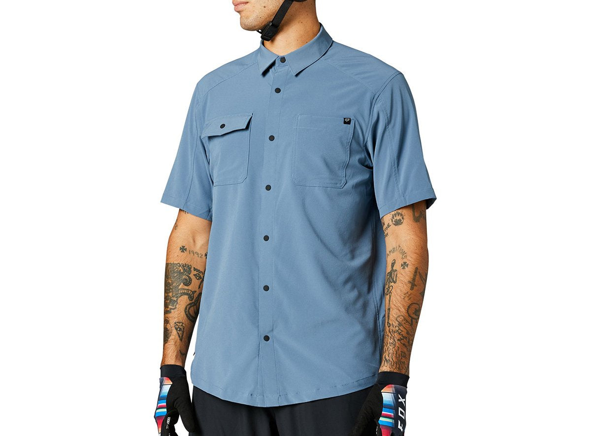 Fox Racing Flexair Woven Short Sleeve MTB Jersey - Matt Blue - 2021 Matt Blue Small 