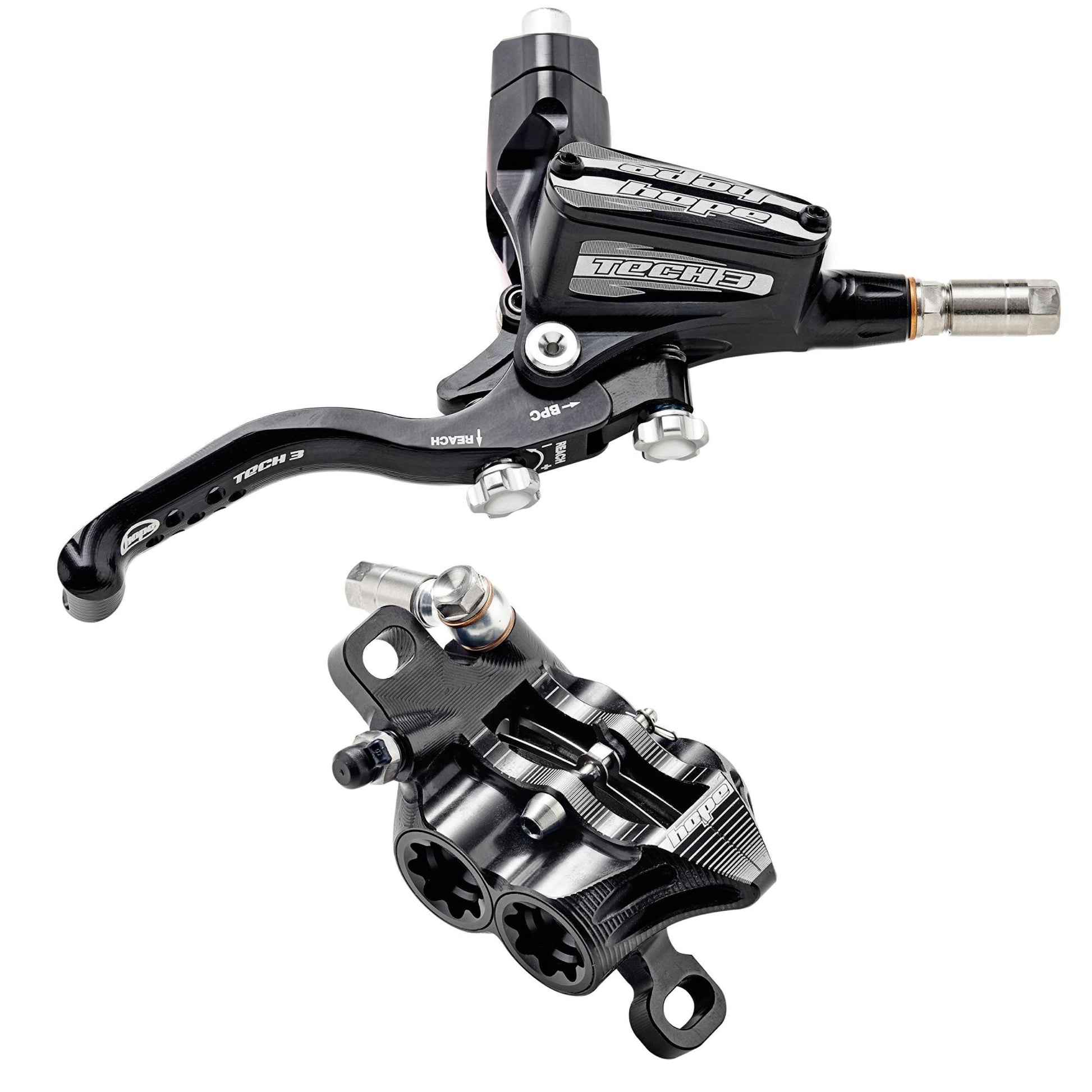 Hope Tech 3 E4 Disc Brake - Front - Black Black Front - Left Hand Lever Standard Hose