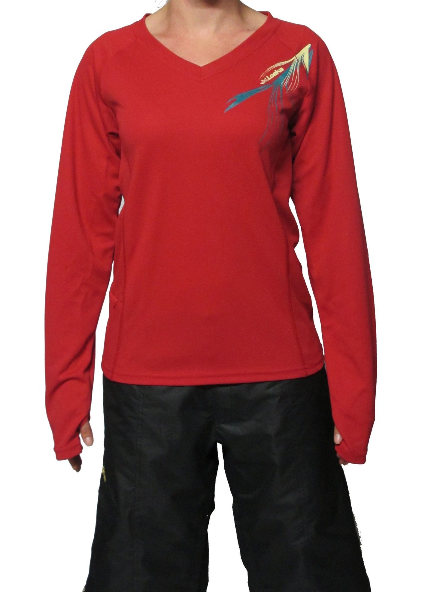 Loeka Kasista V-Neck Long Sleeve MTB Jersey - Womens - Tango Red Tango Red X-Small 