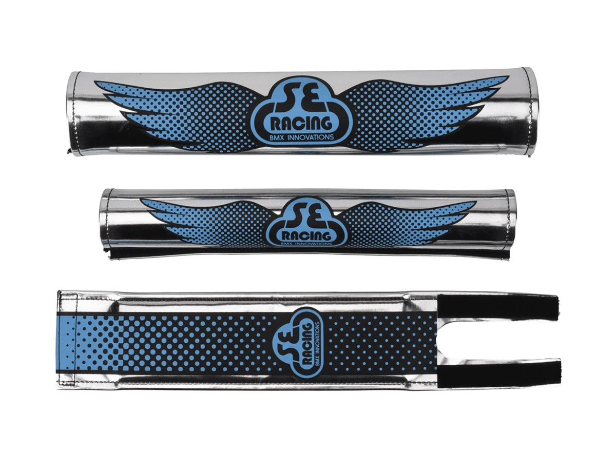 SE Bikes Racing Wing BMX Padset Black - Chrome - Blue One Size 