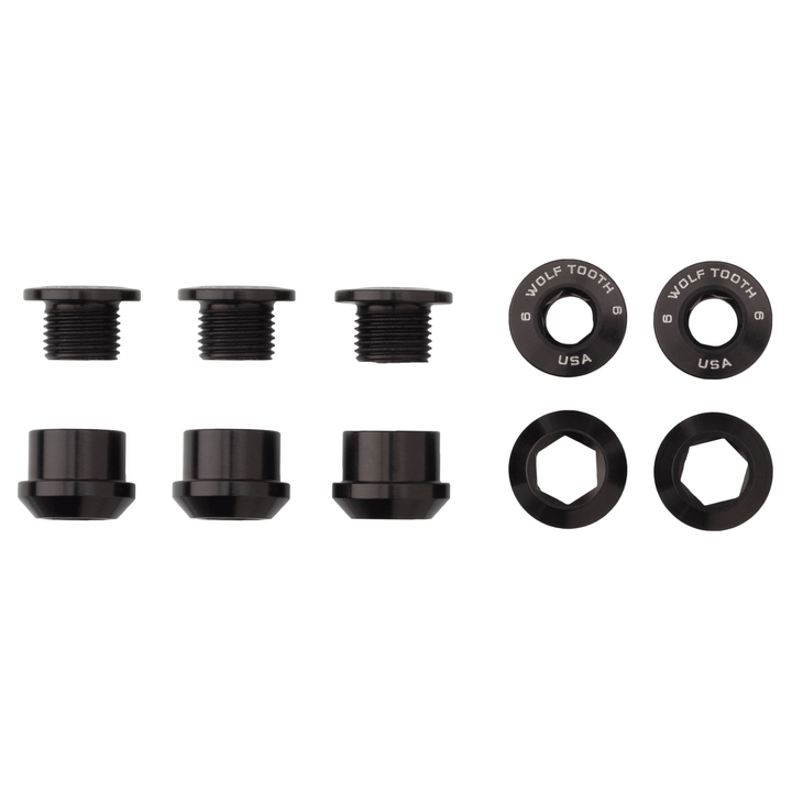 Wolf Tooth Components Chainring Bolt & Nut Set - 1X - Black Black 6mm - 5 Pcs 