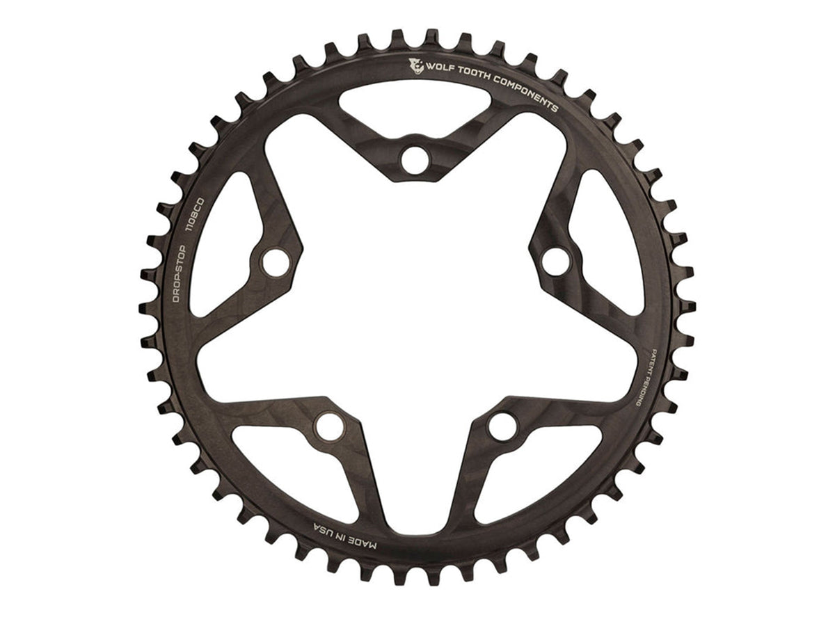 Wolf Tooth Components Drop-Stop 110 BCD Flat Top Cyclocross/Road Chainring - Black Black 34t Drop-Stop B